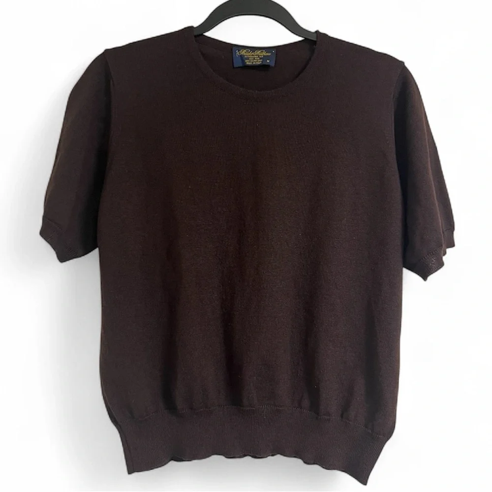 BROOKS BROTHERS 100% Wool Brown Short Sleeve Sweater, M - Picture 1 of 10